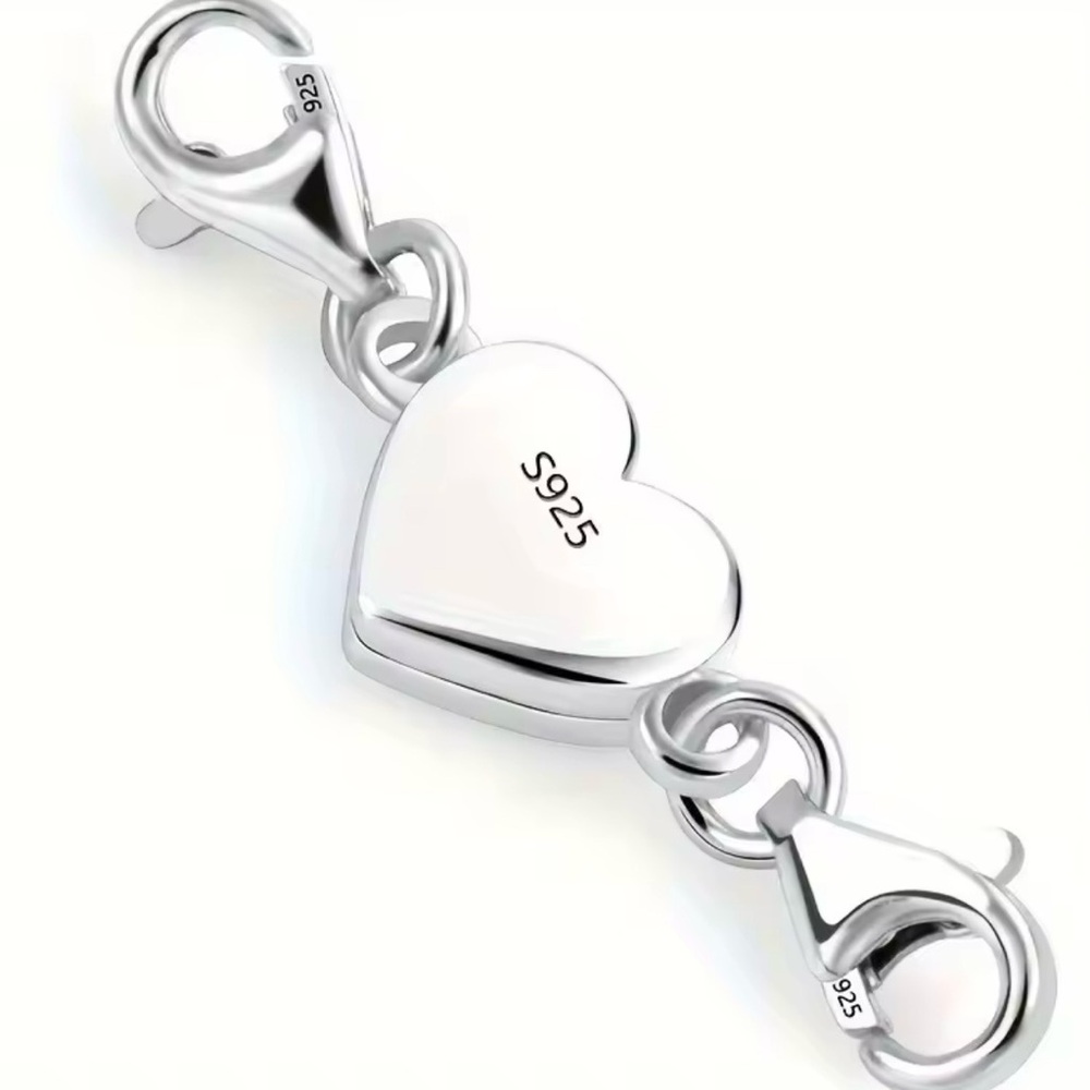 .925 Sterling Silver Heart  Jewelry Connector Clasp Magnetic Necklace Clasp